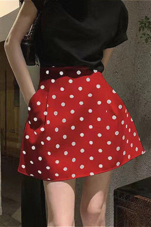 SeraMode - French Style High-Waisted Polka Dot Mini Skirt