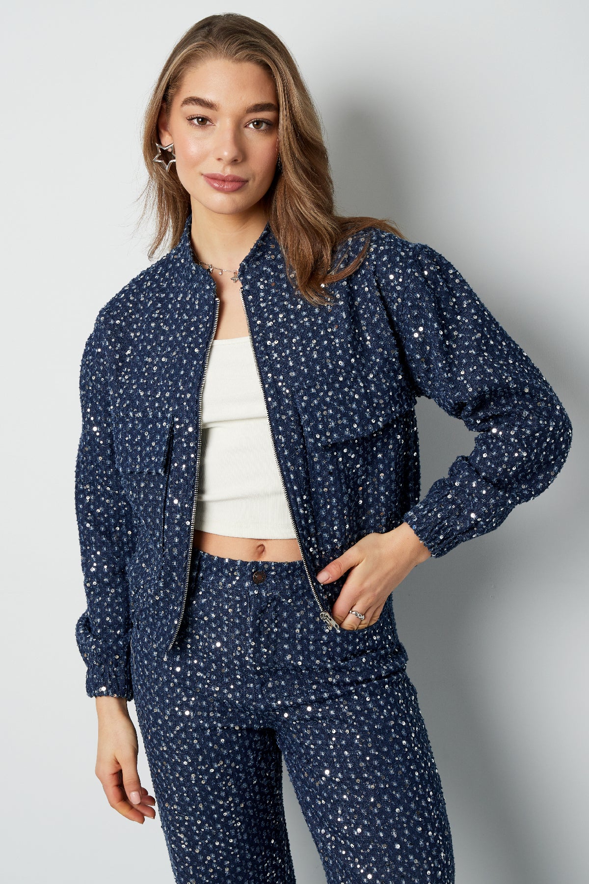 Polyester Women's Cropped Jacket Sporty Printed Pattern