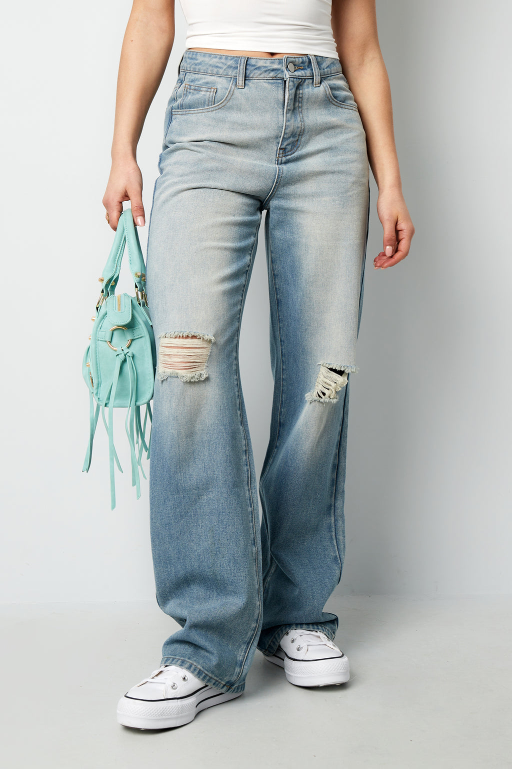 Cotton Woven Women's Straight Leg Jeans Ripped