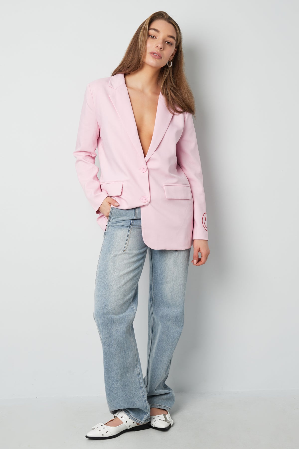 Polyester Women's Blazer Set Oversized Fit with Embroidered Logo