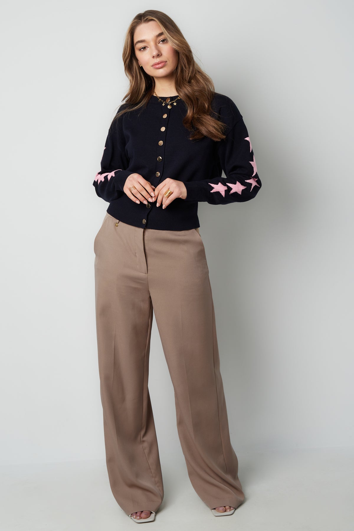 Viscose Knit Cardigan Women's Cropped Style Star Pattern