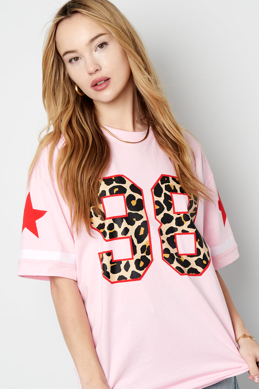 Cotton Women's T-shirt Oversized Leopard Print Number 98