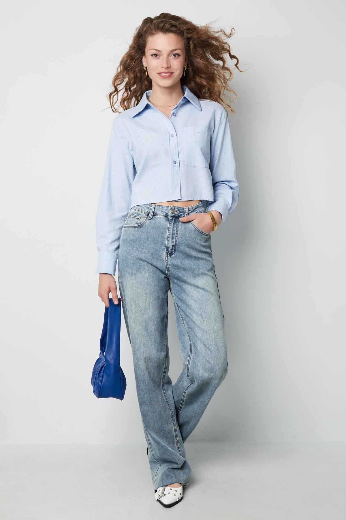 Cotton Women's Cropped Blouse Classic Button-Down