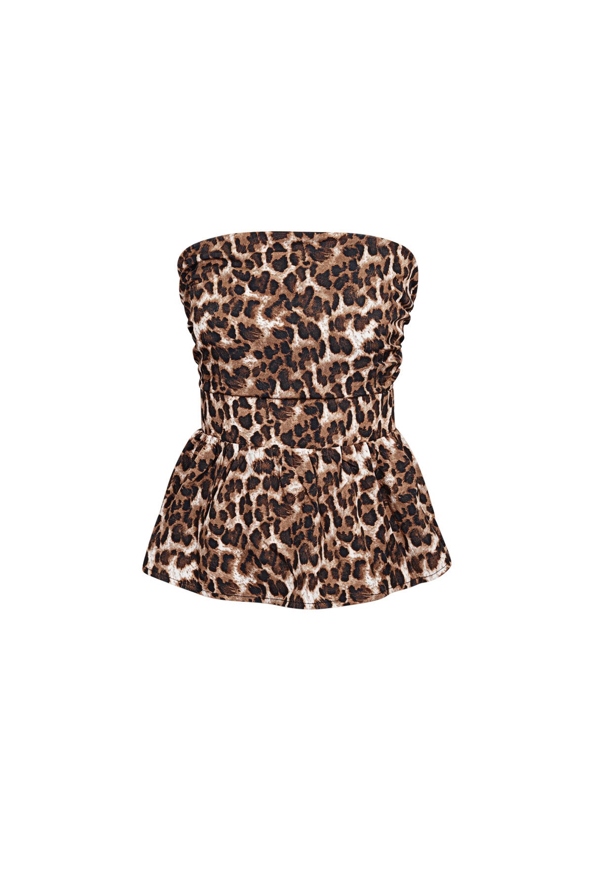 Women's Strapless Top Leopard Print Peplum Design - Mouwloze Top Dames | SERAMODE