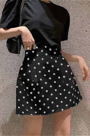 SeraMode - French Style High-Waisted Polka Dot Mini Skirt