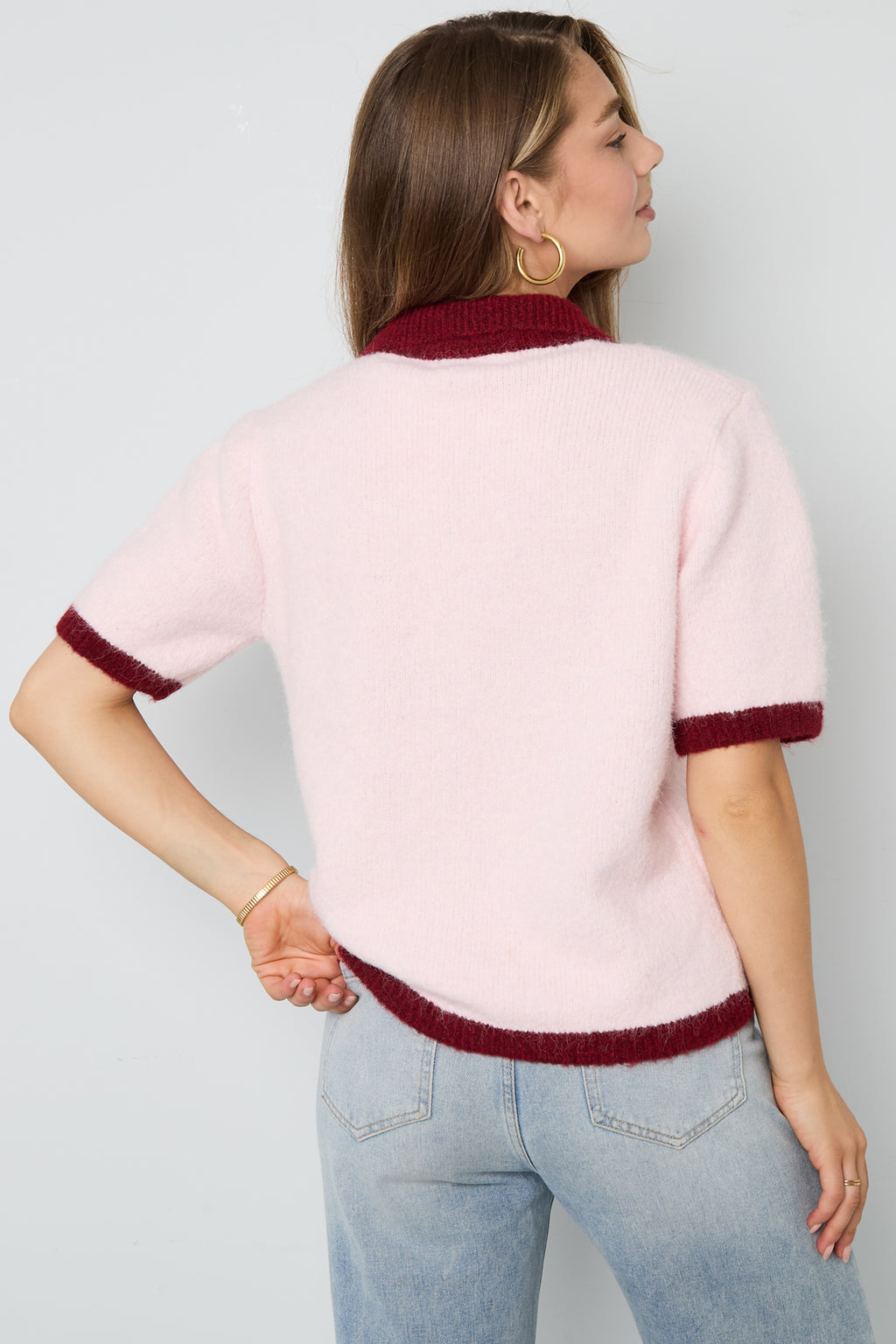 Knitted Polyester Fiber Women's Knit Cardigan Casual Color Clash