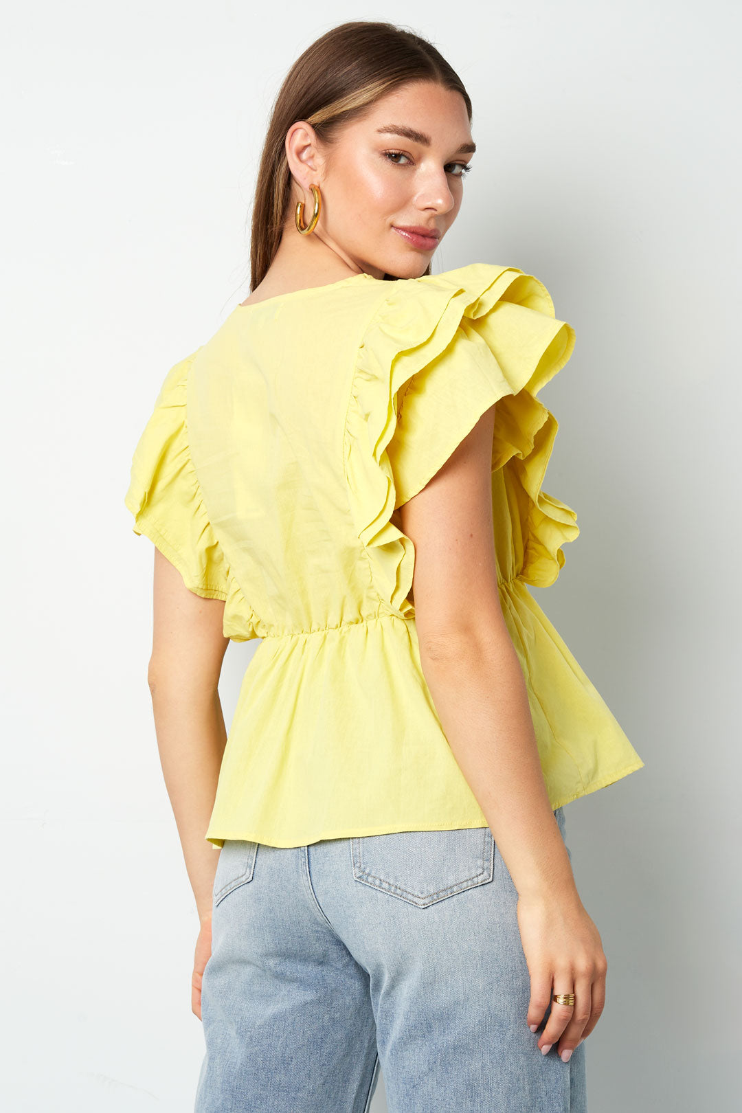 Woven Sleeveless Top Elegant Ruffle Edge Solid Color Spring/Summer