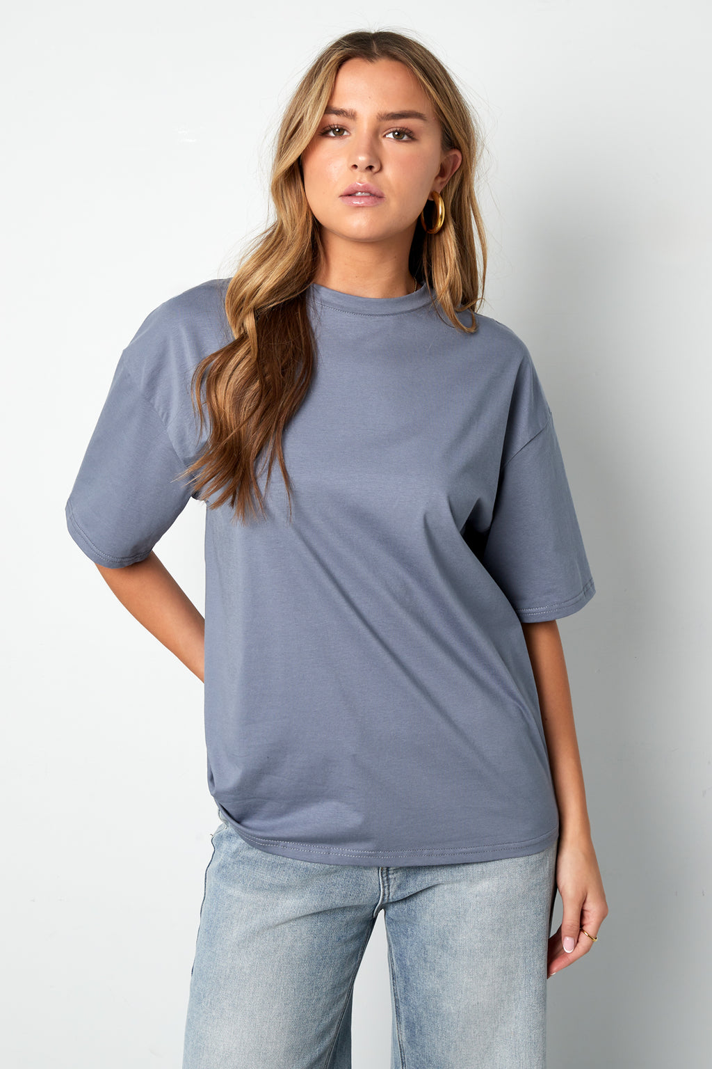 Cotton Knitted Women's T-shirt Casual Solid Color