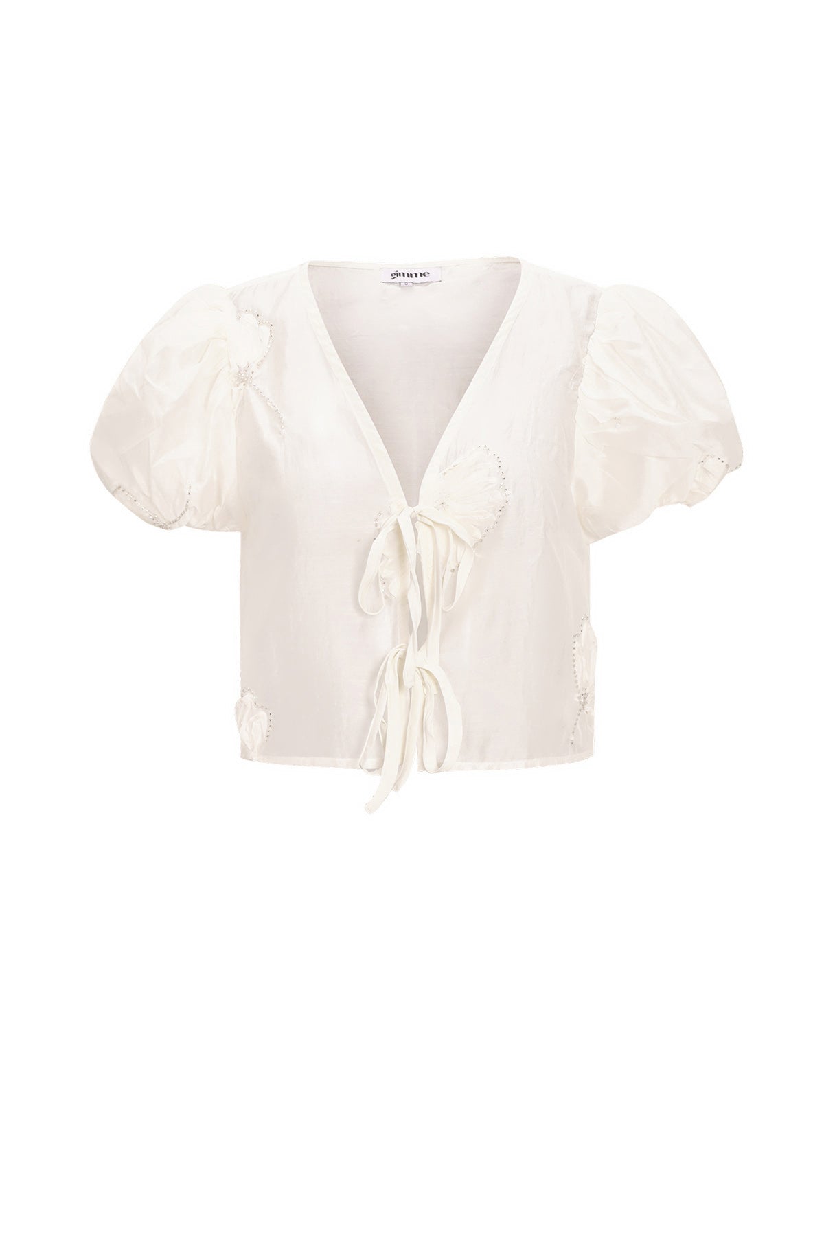 Organic Cotton Woven Women's Short Sleeve Top Bohemian Floral Print Bow - Top Korte Mouw Dames | SERAMODE