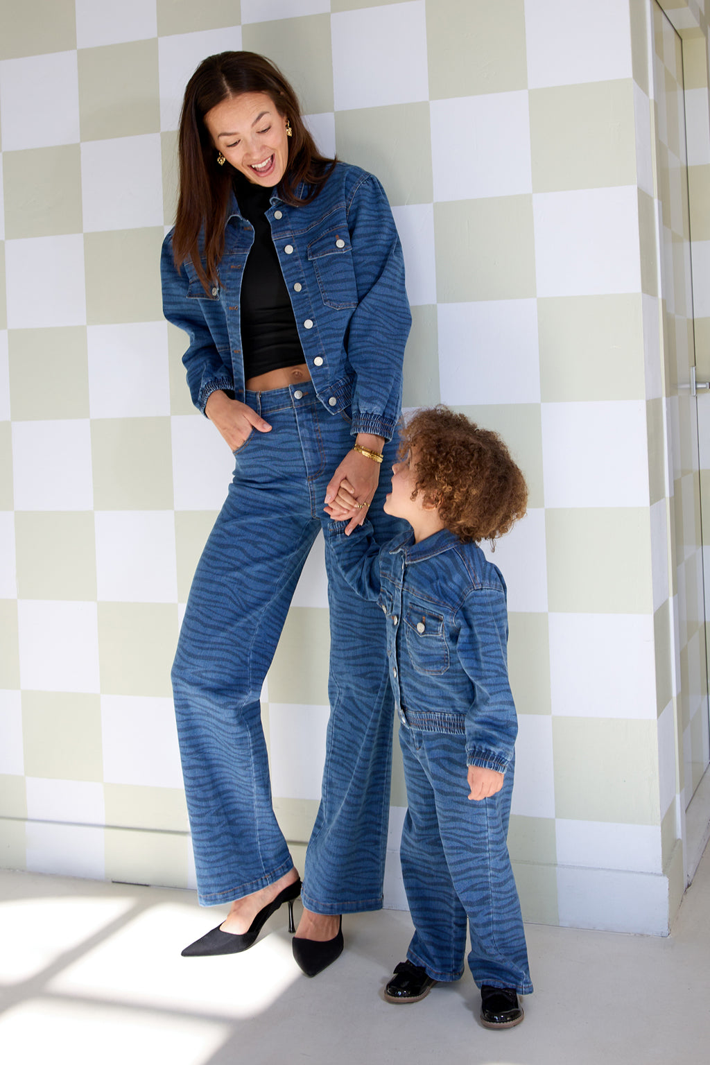 Denim Women's Jacket Cropped Tiger Stripe Pattern