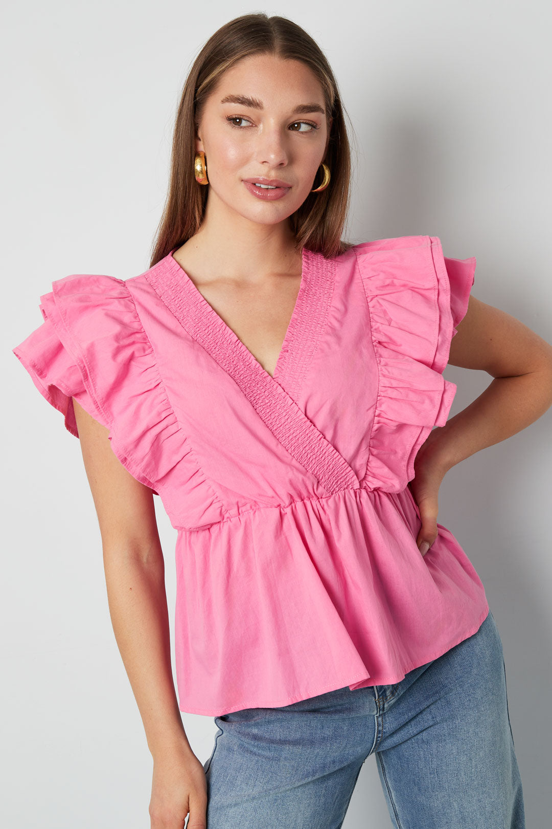 Woven Sleeveless Top Elegant Ruffle Edge Solid Color Spring/Summer