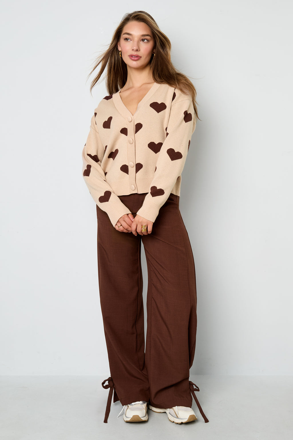 Viscose Knitted Women's Cardigan Cute Heart Pattern Fall/Winter