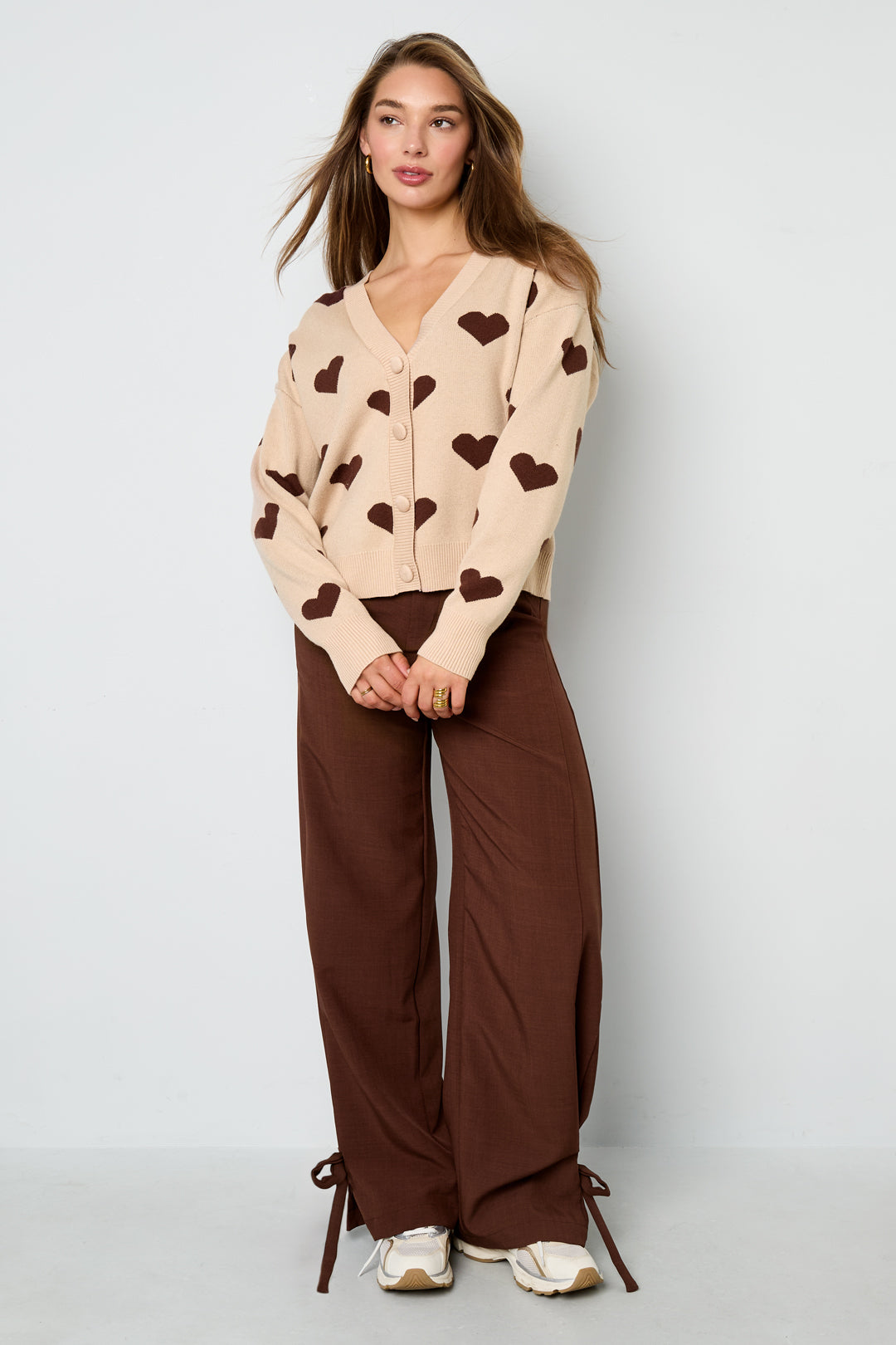 Viscose Knitted Women's Cardigan Cute Heart Pattern Fall/Winter