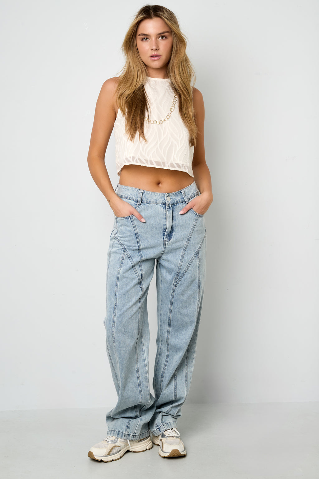 Cotton Blend Denim Pants Casual Straight Light Indigo