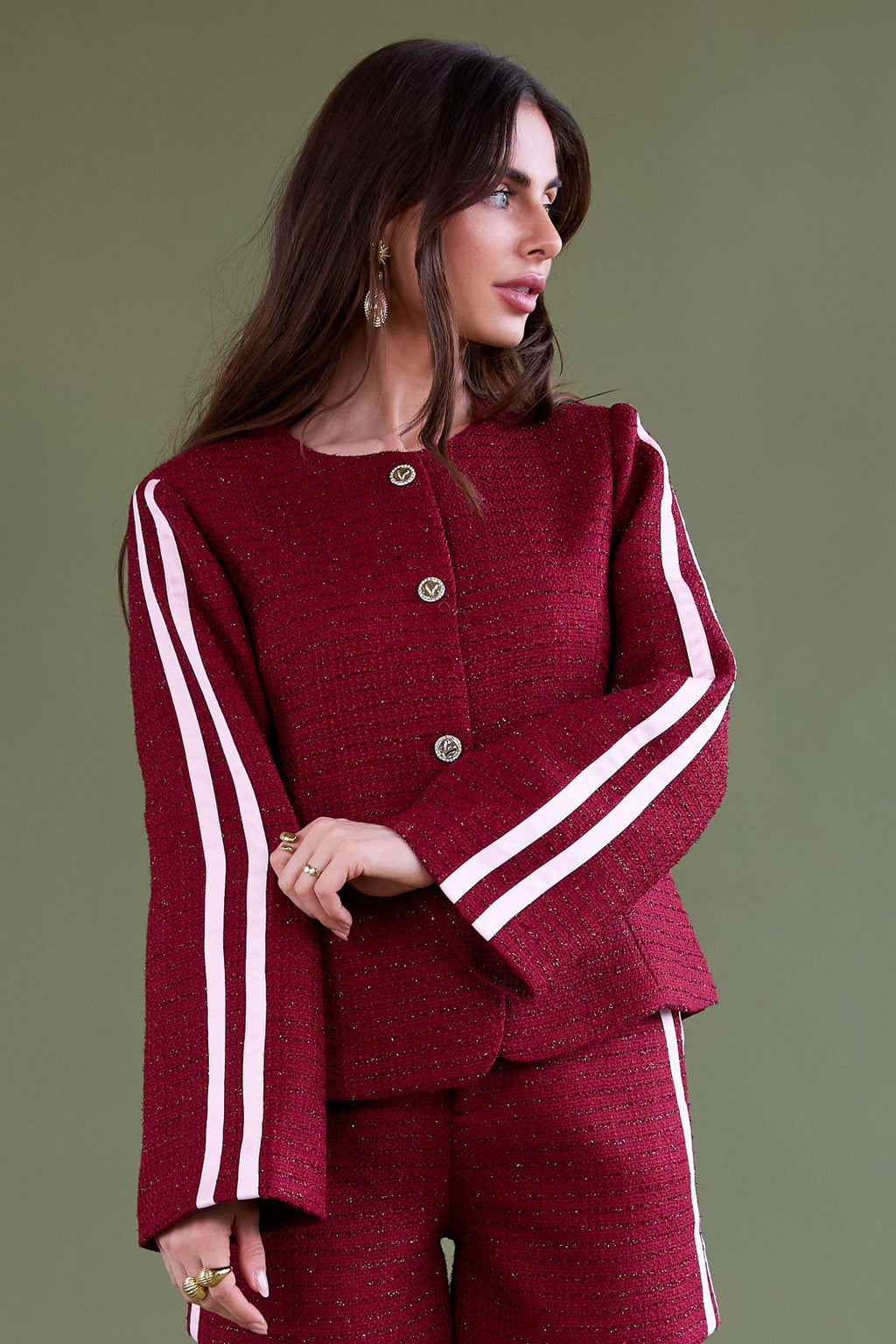 Woven Polyester Fiber Women's Jacket Elegant Plaid Fall/Winter